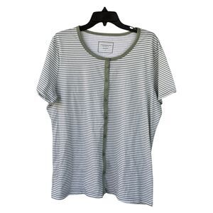 NWT Charter Club Button Front Sleepwear Top Women’s Size L Pure Cotton Stripe